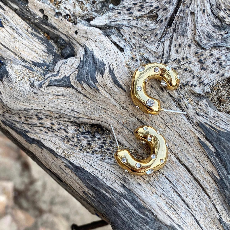 Blazing Diamante Chunky Hoops 18k Gold
