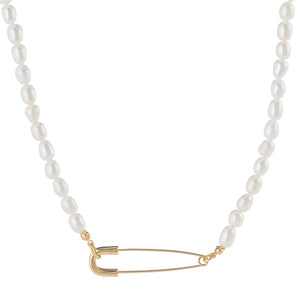 punk pearl gold safety pin choker