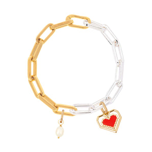 pixelated spinning heart mixed metal mega bracelet stack