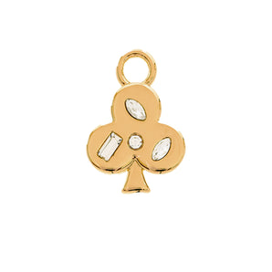 Gold charm shaped like a club with embedded crystal 