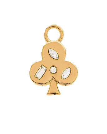 Gold charm shaped like a club with embedded crystal 
