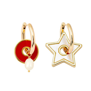 chameleon, pearl & disc star earring stack