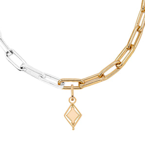 pixelated spinning diamond mixed metal mega necklace stack