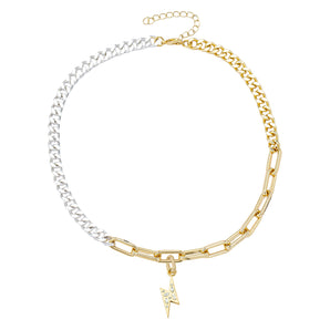 crystal lightening bolt link up necklace stack