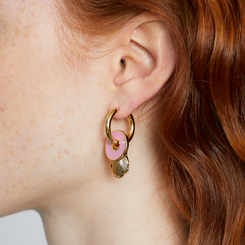 Double Hero Charm Hoop MIDI 18ct Gold Plate